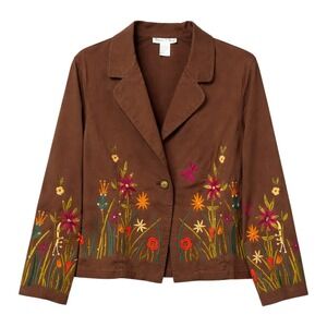 Vintage Artsy Boho Fairycore Embroidered Jacket Womens Size Large Meadowcore